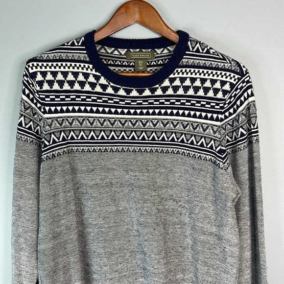 RORIE WHELAN Fair Isle Navy Blue Nordic Pattern Knit Sweater Coastal Grandpa L - Picture 3 of 10